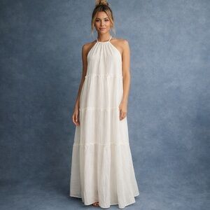 Abercrombie & Fitch Cream Tiered Halter Maxi Dress Small Resort Wear Sheer NWT